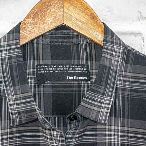 The Kooples Women's Button up Shirt in Black Gray Plaid Cotton Size Medium - Picture 2 of 7